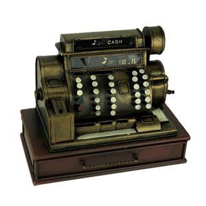 Old Fashioned Metal Cash Register Sculpture with Drawer